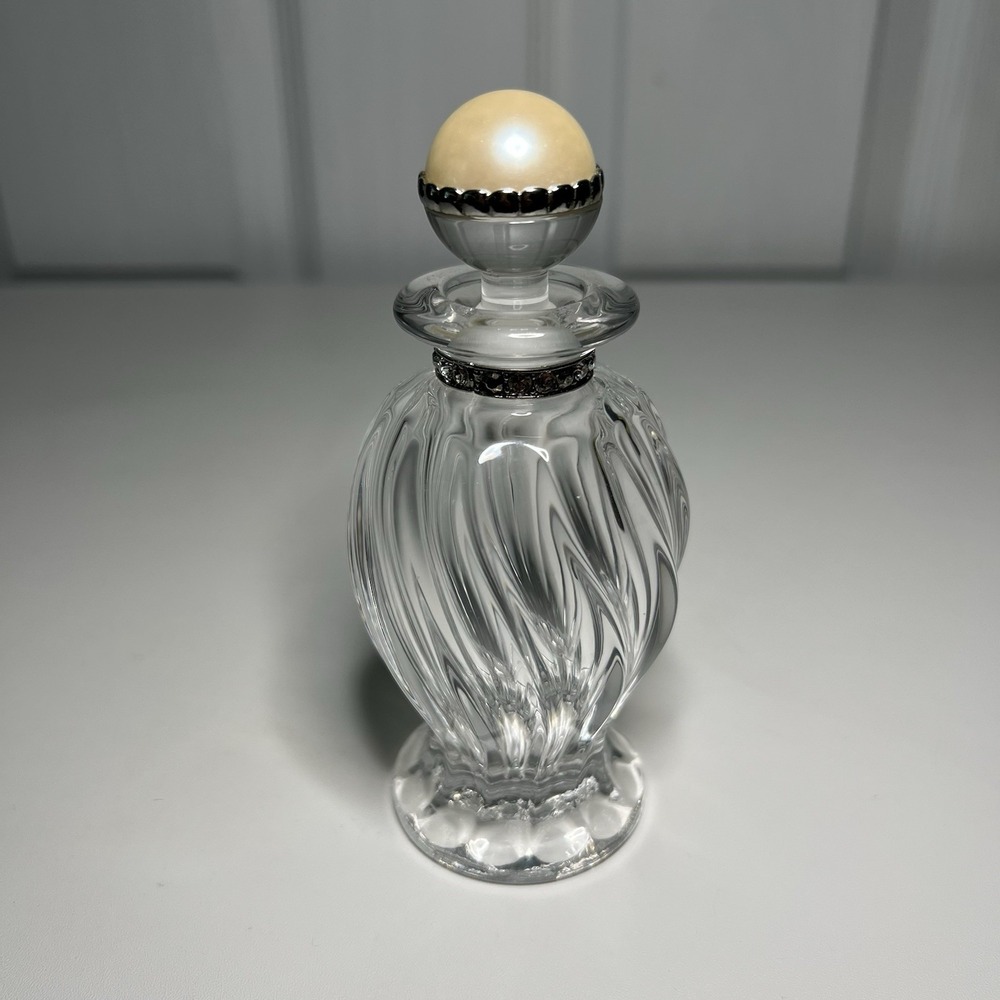 Czech Republic Art Glass Perfume Bottle Faux Pearl Topper  5"